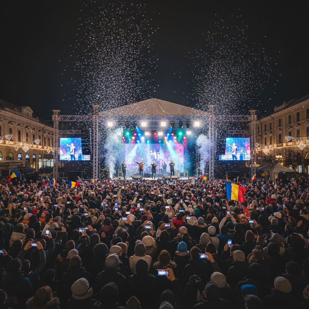 Concert spectaculos de 1 Decembrie în Piața Primăriei din Pitești