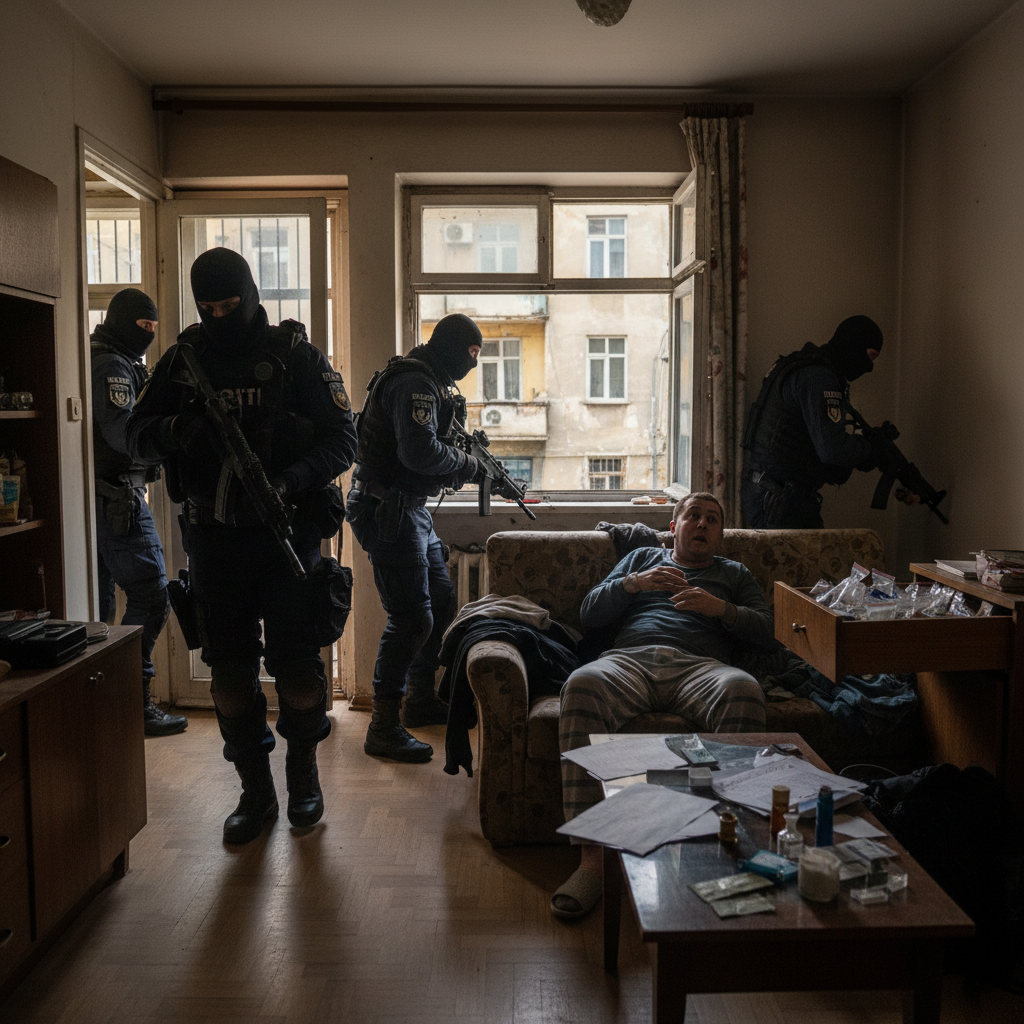 Descinderi mascaților la domiciliu într-un caz de droguri de mare risc