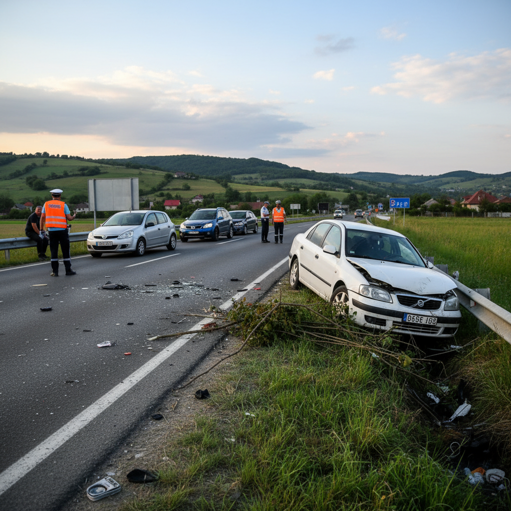 Mașină ieșită în șanț într-un incident rutier