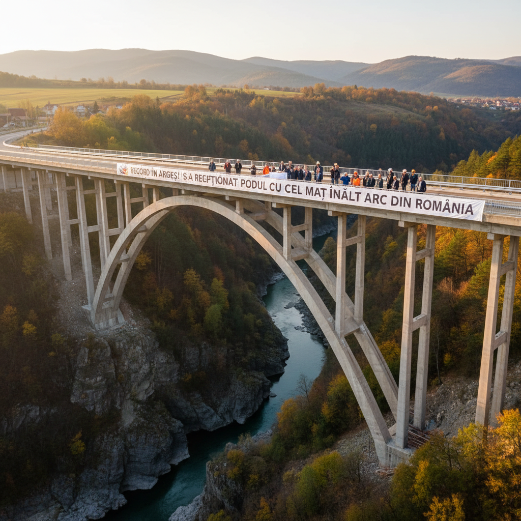 Podul cu cel mai înalt arc din România, inaugurat oficial în Argeș – un record local